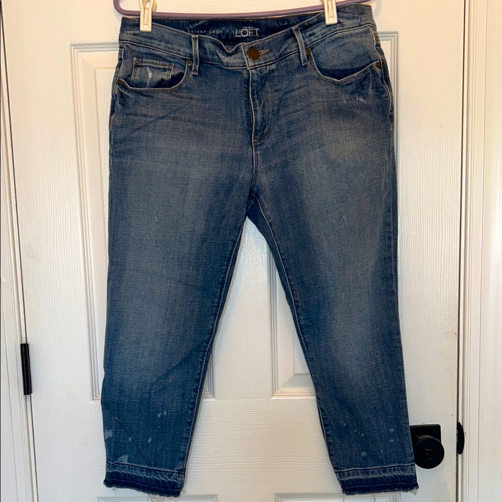 LOFT Women’s Relaxed Skinny Crop Jeans w/ Distressed Hem